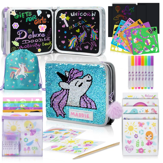 Unicorn Erasable Doodle Book Set – Gifts For Girls, Airplane/Car Essentials Kids