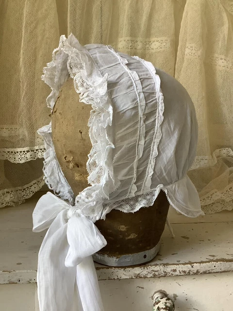~Antique French Childs Ruffle Lace Bonnet~