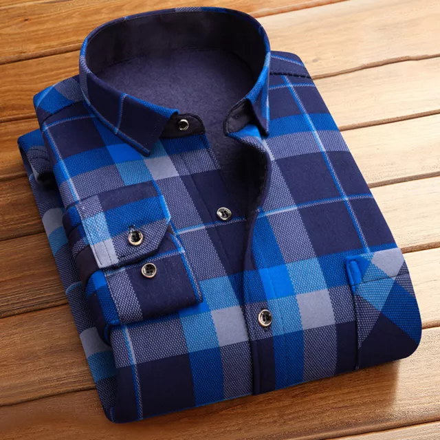 Lapel Design Men Fleece Shirt Plaid Print Thick Plush Men's Fall Winter