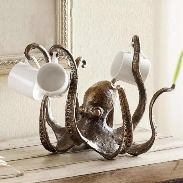 Octopus Coffee Mug Holder Vintage Statue Resin Sculpture Crafts Fun Cast Iron