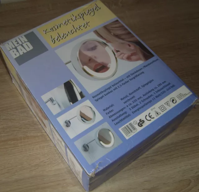 Kosmetik Spiegel beleuchtet Ø 22 cm verchromt 2,5-fache Vergrößerung Wandmontage