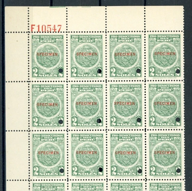PERU Revenues PRO-DESOCUPADOS 2s Postal Tax ABNCo F10547 SPECIMEN Block{20} ZU95