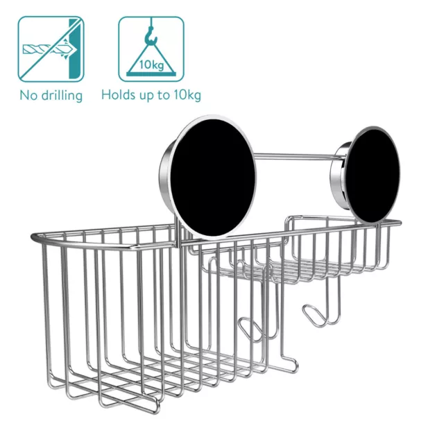 Estante organizador para ducha con 2 ventosas de acero inoxidable sin agujeros 3