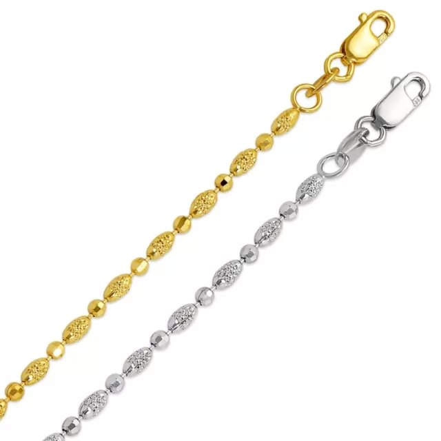 Ball Bead Chain 2mm Diamond Cut Necklace Women Real 14K Yellow White Solid Gold