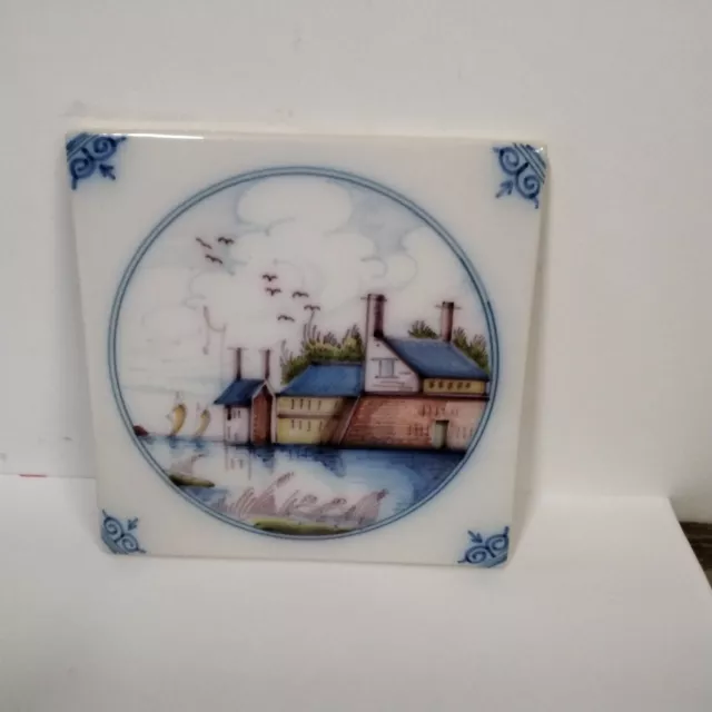 Ancien Carreau Carrelage Faience De Delft 13cm estampillé Makkum Tiles Azulejos