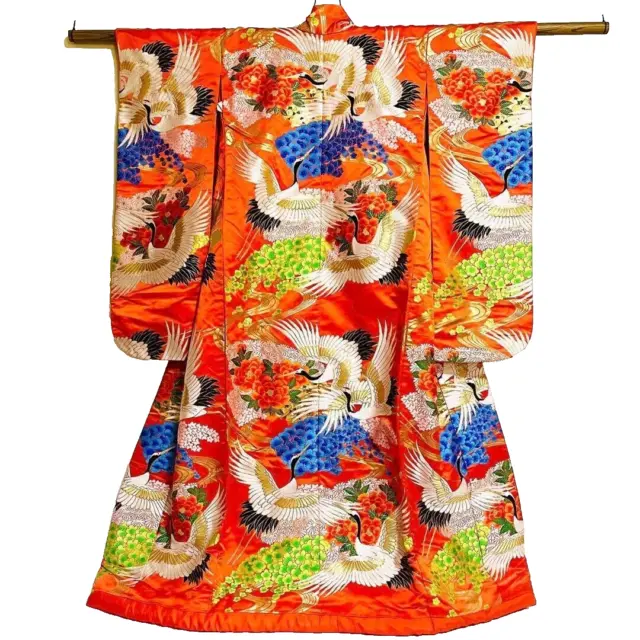 Japanese Kimono Uchikake Vintage Gorgeous wedding Crane flower embroidery