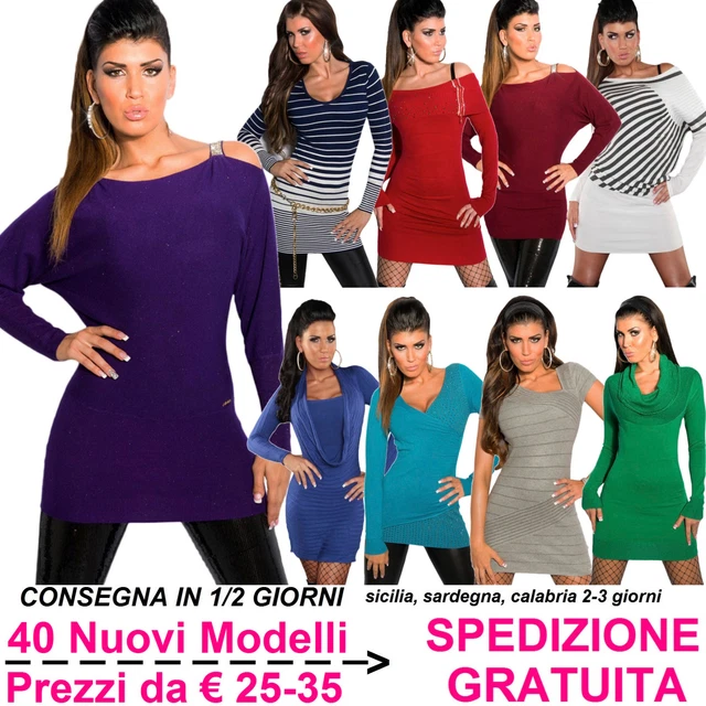 Maglione Lungo da Donna Maxi Pull Abito in Maglia Pullover Maxipull Moda Fashion