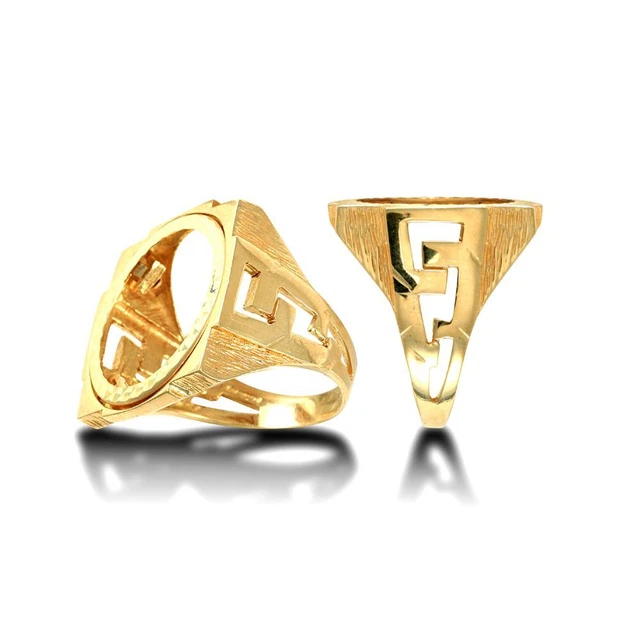 Monture De Bague Demi-souverain En Or Jaune 9 Carats Avec Onyx - Taille Universelle - Neuf Avec étiquettes