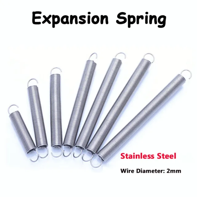 Expansion Spring 2mm Wire Ø Hook End Tension Extension Springs - Stainless Steel