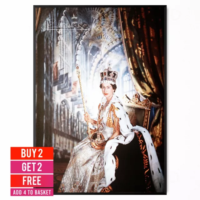 Queen Elizabeth II Coronation Photo Signed Royal Family Poster A5 A5 A4 A3