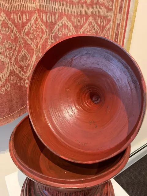 Antique lacquer Offering Elm Bowl Southeast Asia 8