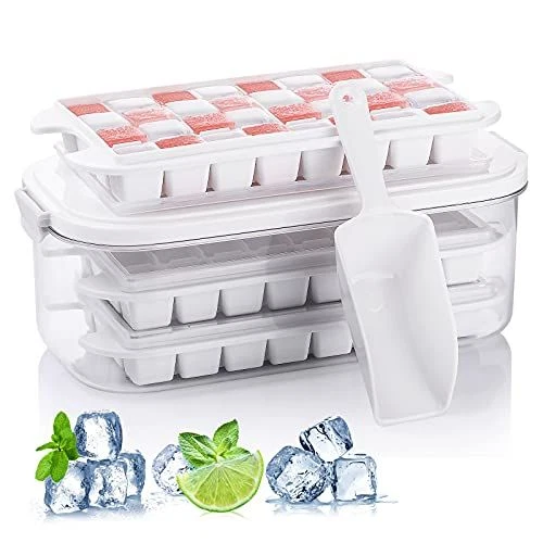 GOODESERVE Ice Cube Tray With Lid and Bin | 96 Nugget 26.5x13x9.6cm, White