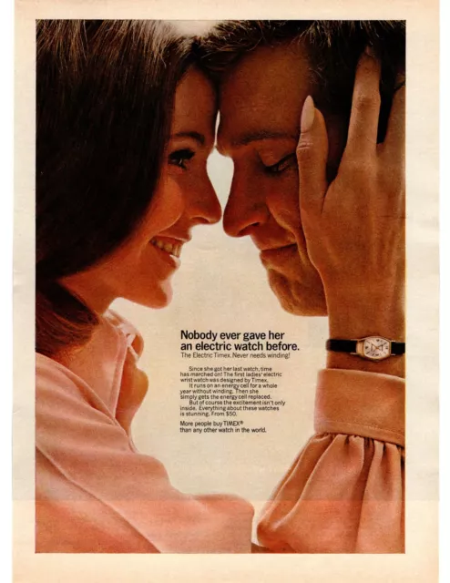 1968 Timex Ladie's Electric Wrist Watch Energy Cell Battery Gift Smile Print Ad