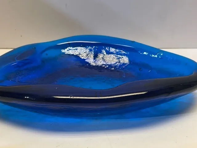 De Colección Blenko Amoeba Vidrio Azul Forma Libre Tazón