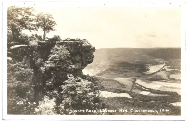 Chattanooga Tennessee TN Sunset Rock Lookout Mountain Aerial Real Photo Postcard