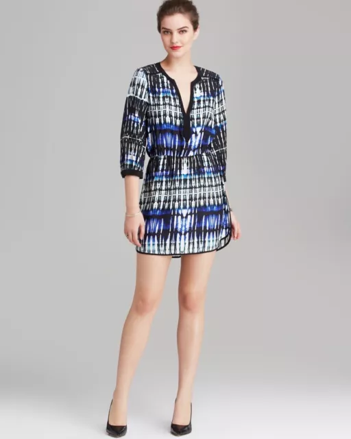 PARKER Mallory 100% Silk Shirt Tunic Mini Dress Size XSmall Static Print $264