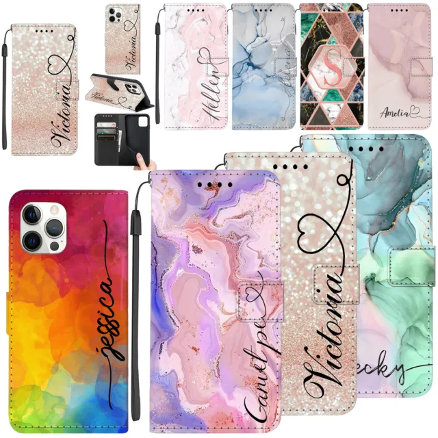 Marble Personalized Wallet Leather Phone Case Cover For iPhone 14 13 12 11 15 XR