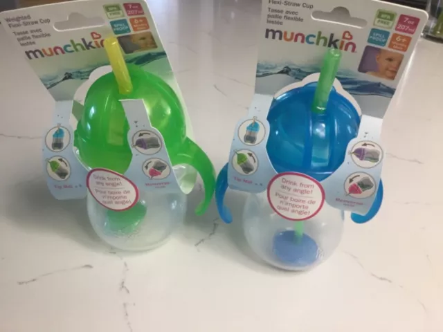 2X Munchkin, Click Lock Weighted Flexi-Straw Sippy Cup 6 Months+ 7 oz Blue/Green