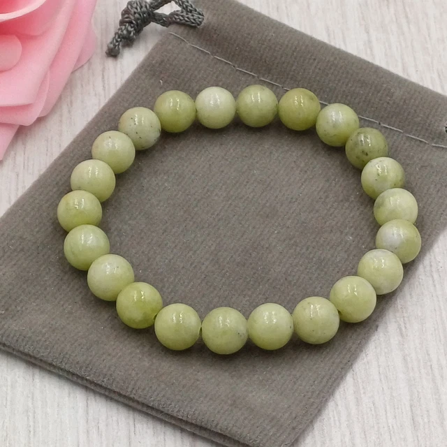 Handmade Natural Chinese Green Jade Crystal Healing Gemstone Stretch Bracelet