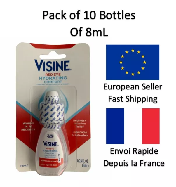 Visine Hydrating Comfort 8ml Pack de 10 (80ml) Rougeur Irritation Gouttes Yeux