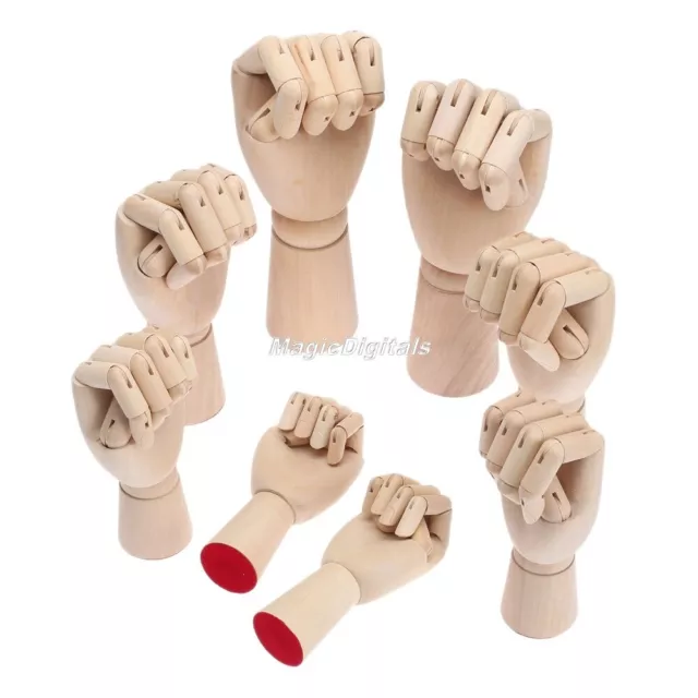 7“ - 12” Wooden Hand Artist Drawing Movable Fingers Jointed Mannequin Right Left