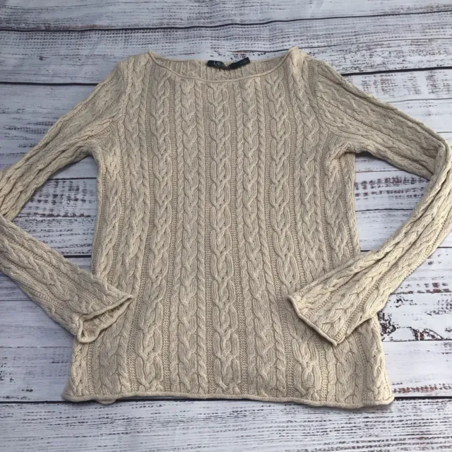 Ralph Lauren Women’s Beige Cable Knit Pullover Sweater Size Large