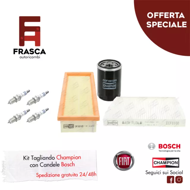 Kit Tagliando tre Filtri + Candele Bosch Fiat Panda 169 1.2 4x4 1.2 LPG 60 CV