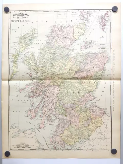 Antique Map Scotland by Rand McNally & Co.  copyright 1892