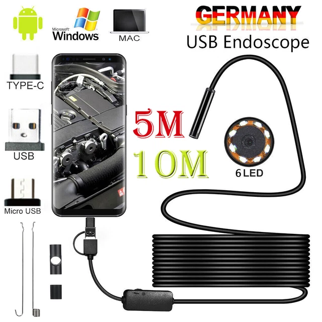 Telecamera di ispezione endoscopio USB 5-10 M LED endoscopio IP67 per cellulare iPhone Android