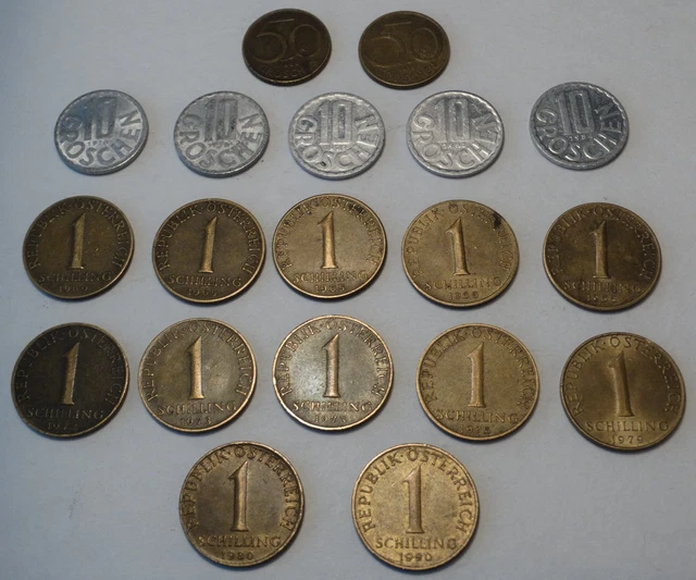 World Coins Austria-  50 Groschen, 10 Groschen, 1 Schilling