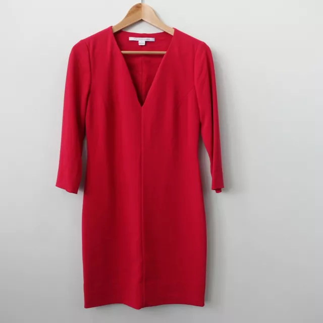 Diane von Furstenberg Dress Size 4 V Neck Sheath Formal Short Mini Cocktail Red