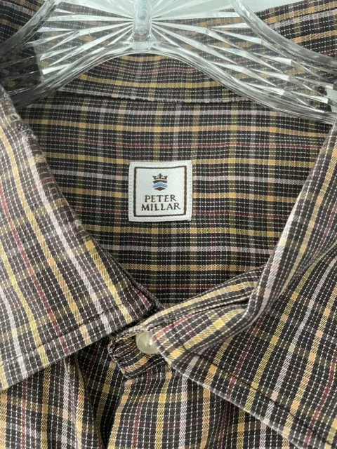 Peter Millar Mens Size XL Brown Check Plaid Long Sleeve Cotton Shirt Preppy