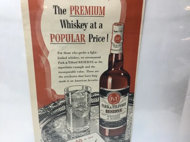 1950 Park & Tilford Reserve Whiskey, The blend of experience. Original Print Ad.