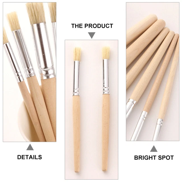 6 Pcs Brosse Poteau En Bois Tout- Pinceau De Peinture À La Cire
