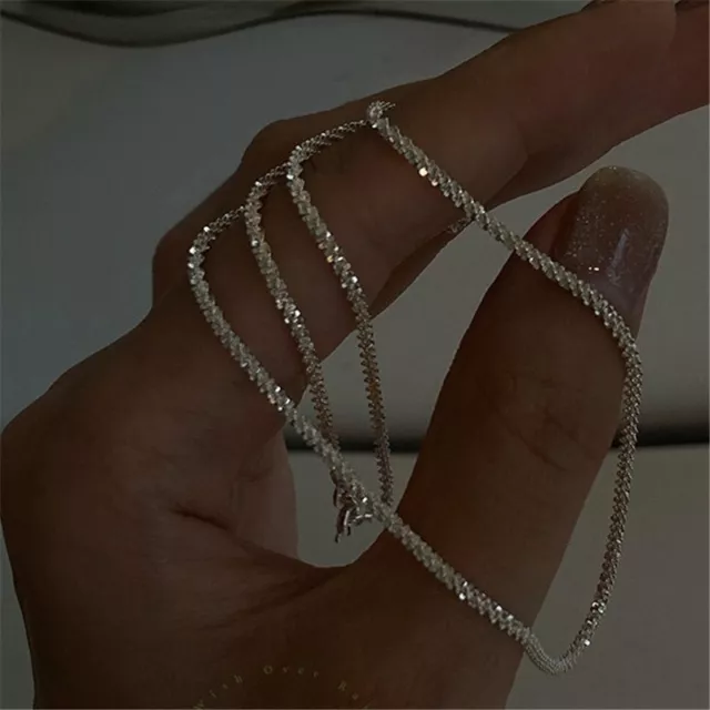 Fashion 925 Silver Gypsophila Flash Chain Necklace Clavicle Women Jewelry Gifts