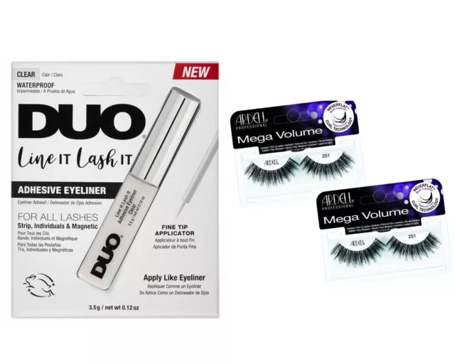 Ardell-1 Pair 3D Mega Volume 251 (PACK 2) & Adhesive DUO Line It Lash It (CLEAR)