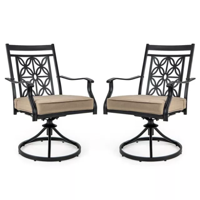 Set of 2 Patio Dining Chair Metal Frame Swivel Chairs Backyard Outdoor Furniture