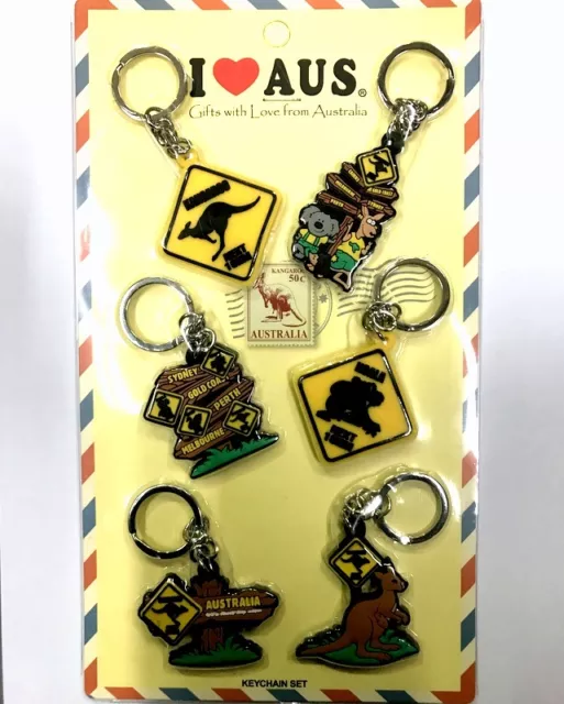 12pc Australian Souvenir Rubber Key Ring Road Sign Australia Key Chain Set