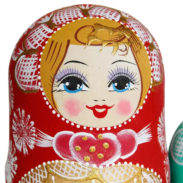 Wooden Russian Nesting Babushka Matryoshka Dolls Set Hand Painted Round