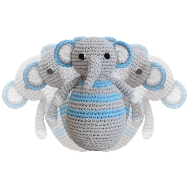 Gehäkeltes Poussah Zweiton-Glöckchen Éléphant Bleu Bébé Jouet P241