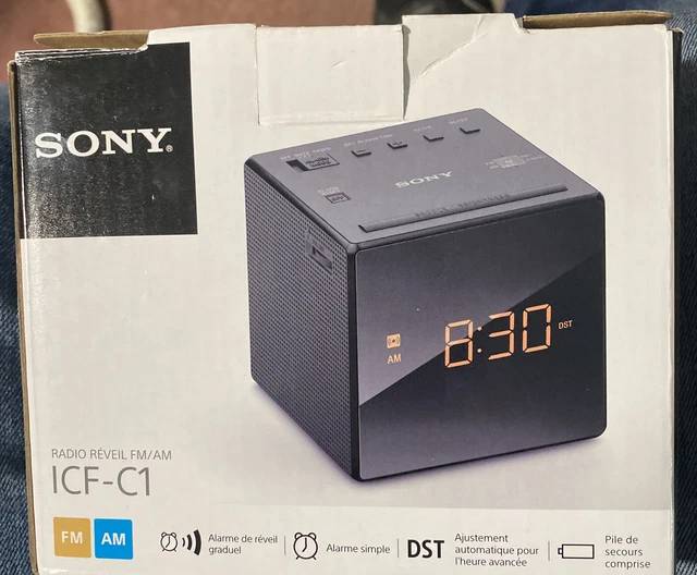 SONY ICFC1 FM / AM Cube Black Alarm Clock Radio LCD Display Lithium