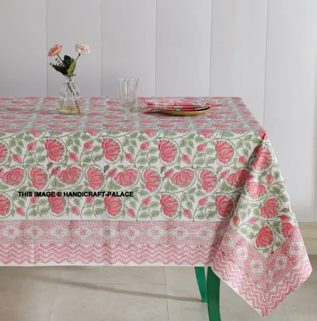 Floral Bloque Estampado Mantel Algodón Rectángulo 60x90 Blanco Rosa De 6 Napkins