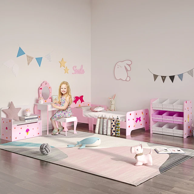 Togliere bambini con specchio, sgabello, cassetto, motivi carini - rosa