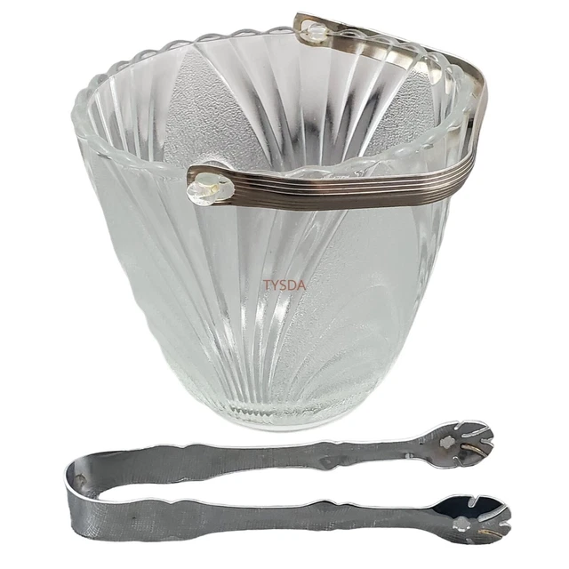 Nouveau Clear Brockway Glass Co. Frosted Glass Ice Bucket with Tongs
