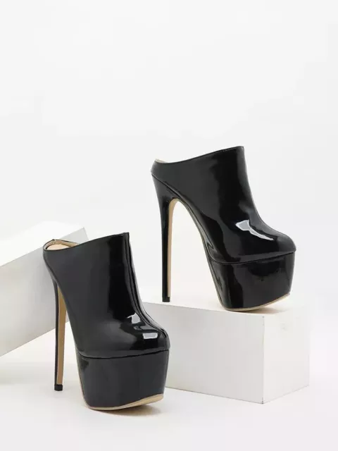 Sandales Chaussons Sabot Platform Femme Talon 16 CM Noir Cuir Synthetique CZ698