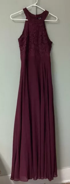 Lulus Womens Medium Maxi Dress Gown Halter Neckline Burgundy Chiffon Lace Top