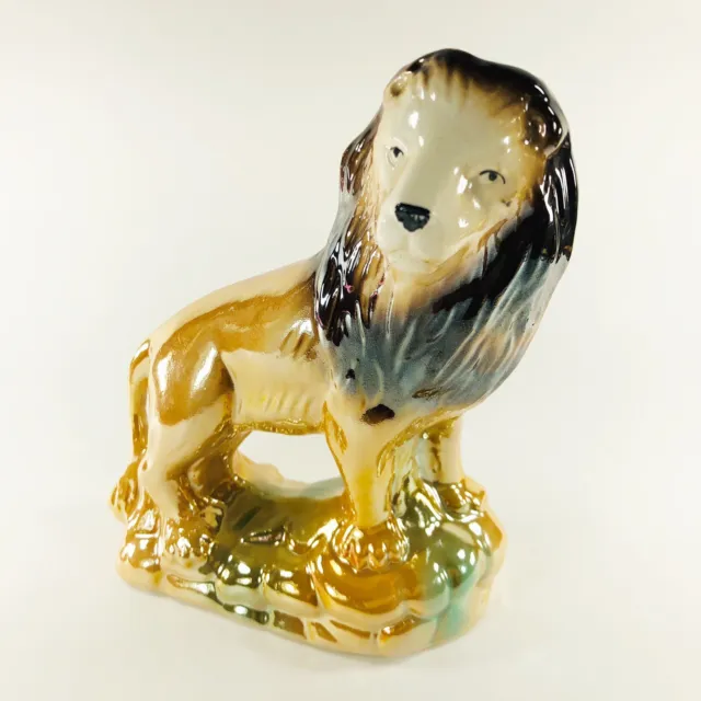 Vintage Brazil Ceramic Lion Figurine Lustreware 7 1/4-in high