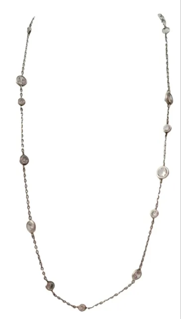 Silpada Sterling Silver Clear Faceted Bezel Set Station Necklace, 18"  Long