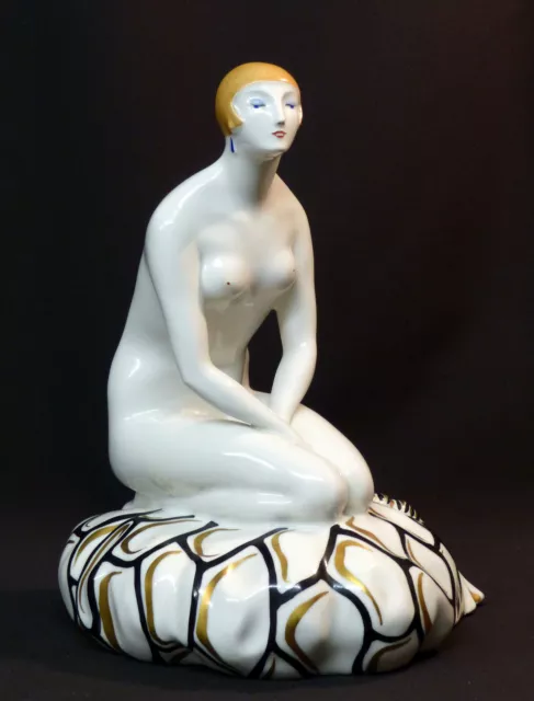 D 1920 rare porcelaine statue art déco baigneuse veilleuse Jean Boyer 32cm Robj