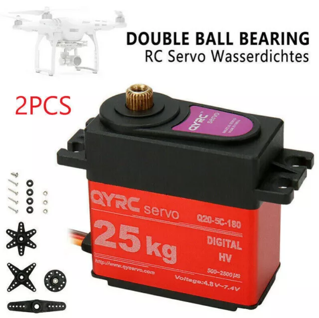 2PCS RC Metallgetriebe Flächenservo 25KG Wasserdichter Digital Servo Modellbau